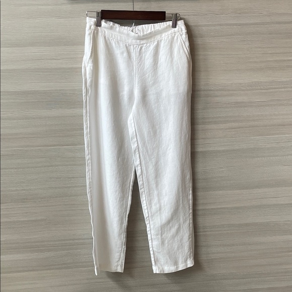 Chico's Pants - Chico's Linen Classic White Straight Leg Pants Elastic Waist